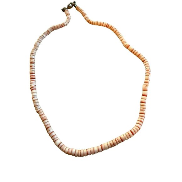 Vintage Handmade 1970s Heishi Puka Shell Beach Surfer Necklace Natural Pink Whit - Picture 1 of 3